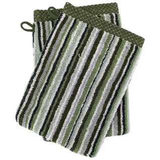 Lot De 2 Gants De Toilette Coton 500g/m2 De La Collection Pure Stripes Ii Vert