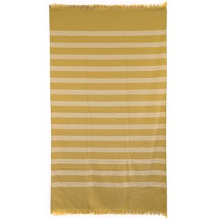 Drap De Plage 100x180 Cm Pur Coton Collection Catane Rayures Jaune Moutarde