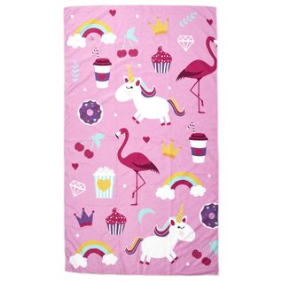 Drap De Plage Enfant 60x120 Cm Collection Marietas Rose Motifs Licorne