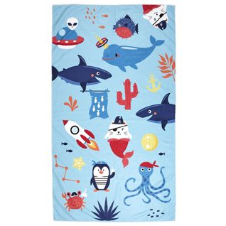 Drap De Plage Enfant 60x120 Cm Collection Marietas Bleu Motifs Aquatique