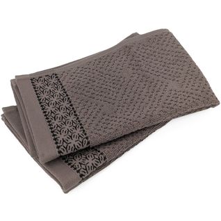 Lot De 2 Serviettes Invité 33x50 Cm Pur Coton Collection Osaka Fleurs Marron