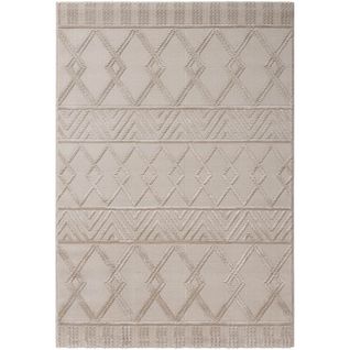 Tapis Géométrique Intérieur à Mèches Courtes Design Gand Beige 80x300