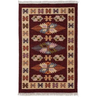 Tapis Réversible Plat Kilim Avec Franges Berbère Imlil Rouge 70x140