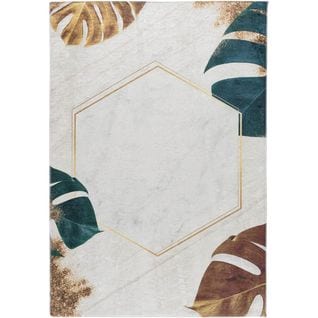 Tapis Beige Lavable En Machine Floral Plat Contemporain Menin Beige 160x230