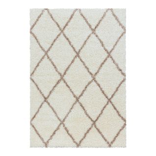 Tapis Shaggy Design Rectangle Géométrique Chantecler Crème 60x110