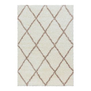 Tapis Shaggy Design Rectangle Géométrique Chantecler Crème 80x250