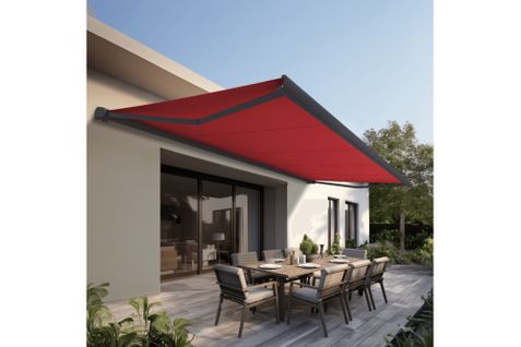 Store Banne Coffre Protect 2 Smart Gris 5x3,5m Motorisé + Capteur Vent - Toile Rouge