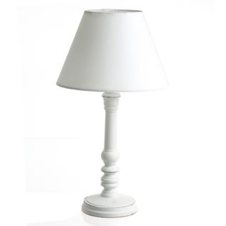 Lampe Bois - H. 36 Cm - Blanc