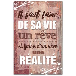 Cadre Imprimé Effet Bois De Sa Vie Un Rêve - 40 X 60 Cm - Marron