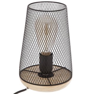 Lampe à Poser En Fer Et Bois - H. 23 Cm - Noir