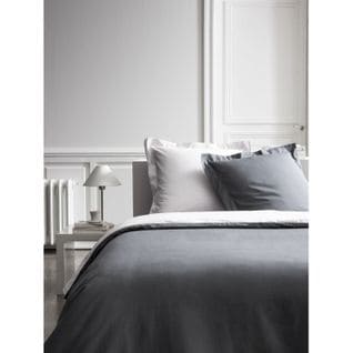 Housse De Couette Et 2 Taies D'oreiller Bicolore - 220 X 240 Cm - Coton Percale - Gris Foncé Et Gris