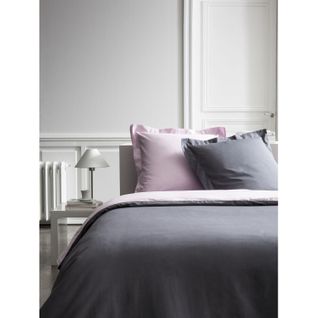 Housse De Couette Et 2 Taies D'oreiller Bicolore - 220 X 240 Cm - Coton Percale - Gris Et Lila