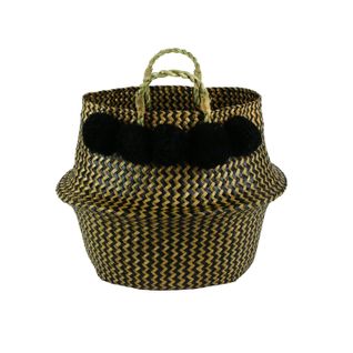 Panier Tressé Pompons - 44 X H. 43 Cm - Noir