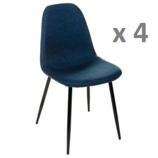 Lot De 4 - Chaise Nokas - Pied En Métal - Bleu Navy