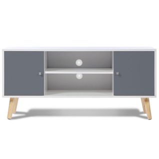 Meuble Tv Scandinave 113 Cm Effie 2 Portes Bois Blanc Et Gris