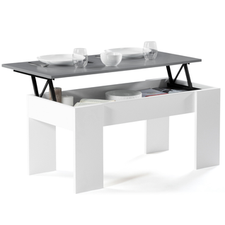 Table Basse Plateau Relevable Rectangulaire Tara Bois Blanc Et Gris