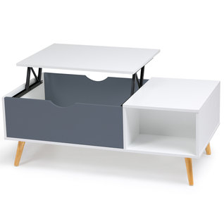 Table Basse Plateau Relevable Rectangulaire Effie Scandinave Bois Blanc Et Gris