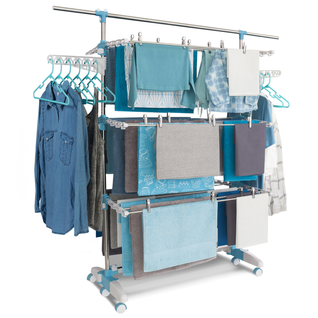 Séchoir à Linge Modulable Blanc/bleu Grande Capacité + 30 Accessoires