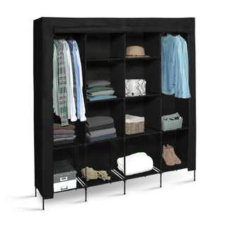 Grande Armoire De Rangement Penderie Pliable Vêtements En Tissu Noir Dressing Double XXL