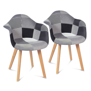 Lot De 2 Chaises De Salle à Manger Scandinaves Sara Motifs Patchworks Noirs, Gris Et Blancs