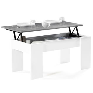 Table Basse Plateau Relevable Rectangulaire Tara Bois Blanc Et Effet Béton