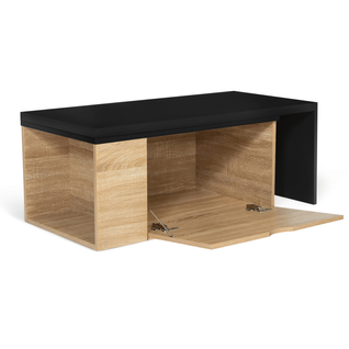 Table Basse Rotative Bois Et Noir 360° Lizzi Extensible Avec Coffre