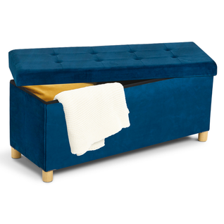 Banc Coffre Rangement Sur Pied 100 Cm Velours Bleu