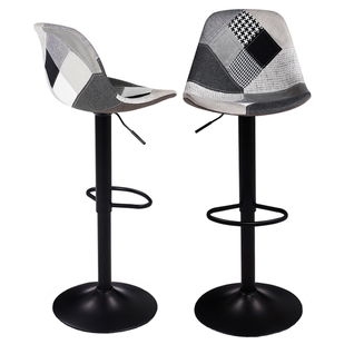 Lot De 2 Tabourets De Bar Karl Design Patchworks Noirs, Gris Et Blancs Pied Noir