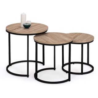 Lot De 3 Tables Basses Gigognes Detroit Rondes 35/40/45 Design Industriel