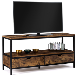 Meuble TV 113 Cm Dayton 2 Tiroirs Bois Effet Vieilli Design Industriel