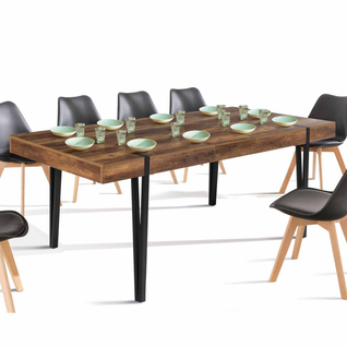 Table à Manger Extensible Rectangle Austria 6-10 Personnes Bois Pied Épingle Noir 160-200 Cm