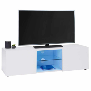 Meuble TV 113 Cm Eli Blanc Étagère En Verre Avec LED