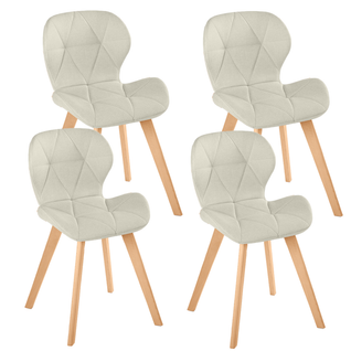 Lot De 4 Chaises Robine En Tissu Beige Pour Salle à Manger