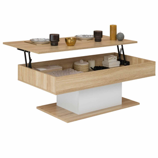 Table Basse Plateau Relevable Rectangulaire Eden Bois Et Blanc