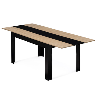 Table à Manger Extensible Rectangle Georgia 6-10 Personnes Noire Et Imitation Hêtre 140-220 X 90 Cm