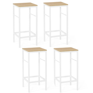 Lot De 4 Tabourets De Bar Detroit Design Industriel Bois Et Métal Blanc