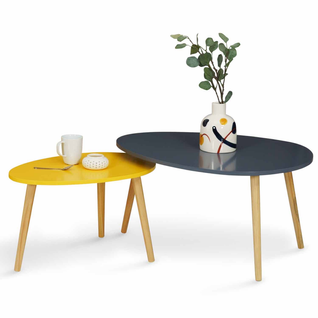 Lot De 2 Tables Basses Gigognes Gaia Laquées Gris Jaune Scandinave