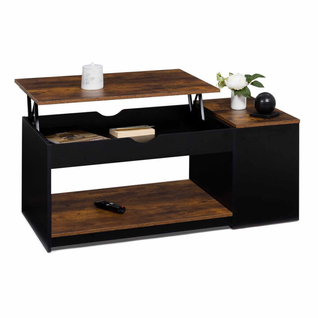 Table Basse Plateau Relevable Rectangulaire Elea Avec Coffre Bois Effet Vieilli Et Noir