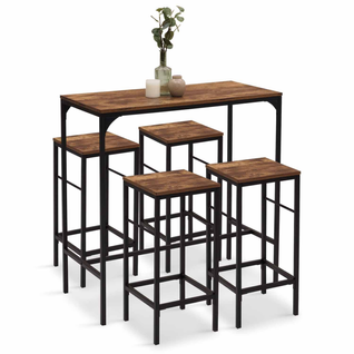 Table Haute De Bar Dayton 100 Cm Et 4 Tabourets Bois Foncé Effet Vieilli Et Noir Design Industriel