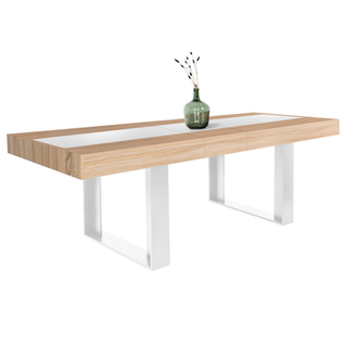 Table à Manger Extensible Phoenix 6-10 Personnes Bois Et Blanc Bande Centrale Blanche 160-200 Cm