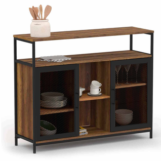 Buffet 2 Portes Grillagées 100 Cm Hamilton Bois Foncé Design Industriel