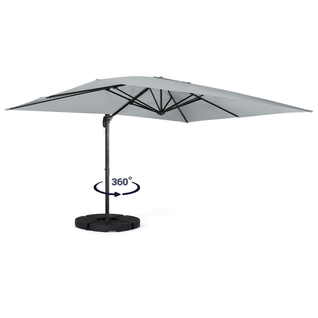 Parasol Déporté Inclinable Rotatif 360 Calvi Gris Clair 3x4 M Avec 4 Dalles Et Housse