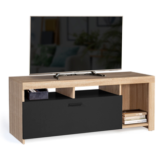 Meuble TV 110 Cm Malo Bois Et Placard Noir