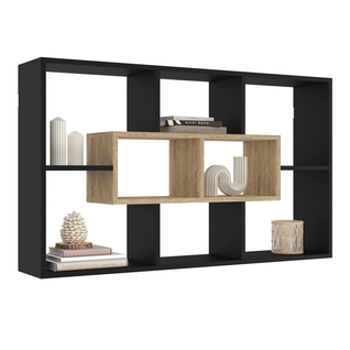 Etagère Murale Colette Avec 8 Compartiments Noir Et Effet Bois