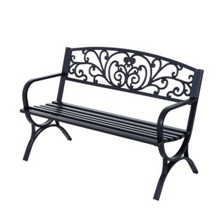 Banc De Jardin Terrasse En Acier Fonte Noir 3 Places