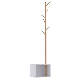 Meuble Rangement Porte-manteaux 2 En 1 Blanc Bois Bambou