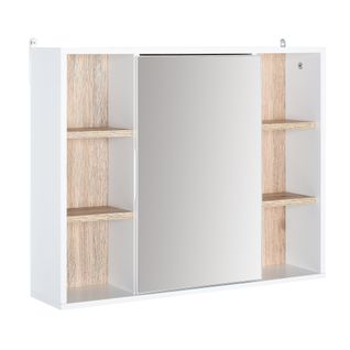 Miroir De Salle De Bain Avec Placard Et Étagères Mdf Panneaux Particules Blanc Chêne Clair