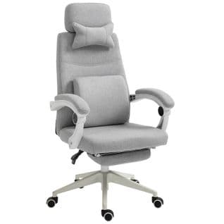 Fauteuil De Bureau Manager Repose-pied Têtière + Coussin Lombaires Intégrés Lin Gris