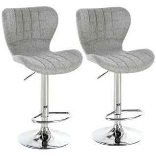 Lot De 2 Tabouret De Bar Design Contemporain Hauteur D'assise Réglable 59-81 Cm Pivotant 360° Lin