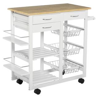 Desserte Chariot Cuisine Multi-rangements Mdf Imitation Chêne Clair Pin Blanc